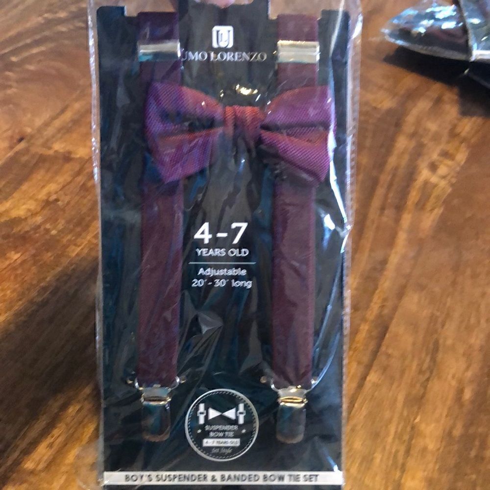 Kids Umo Lorenzo Suspender And Bow Tie Set-burgundy